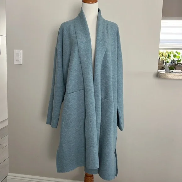 EILEEN FISHER 
Shawl Collar Wool Coat - Blue Steel Medium - Picture 13 of 13